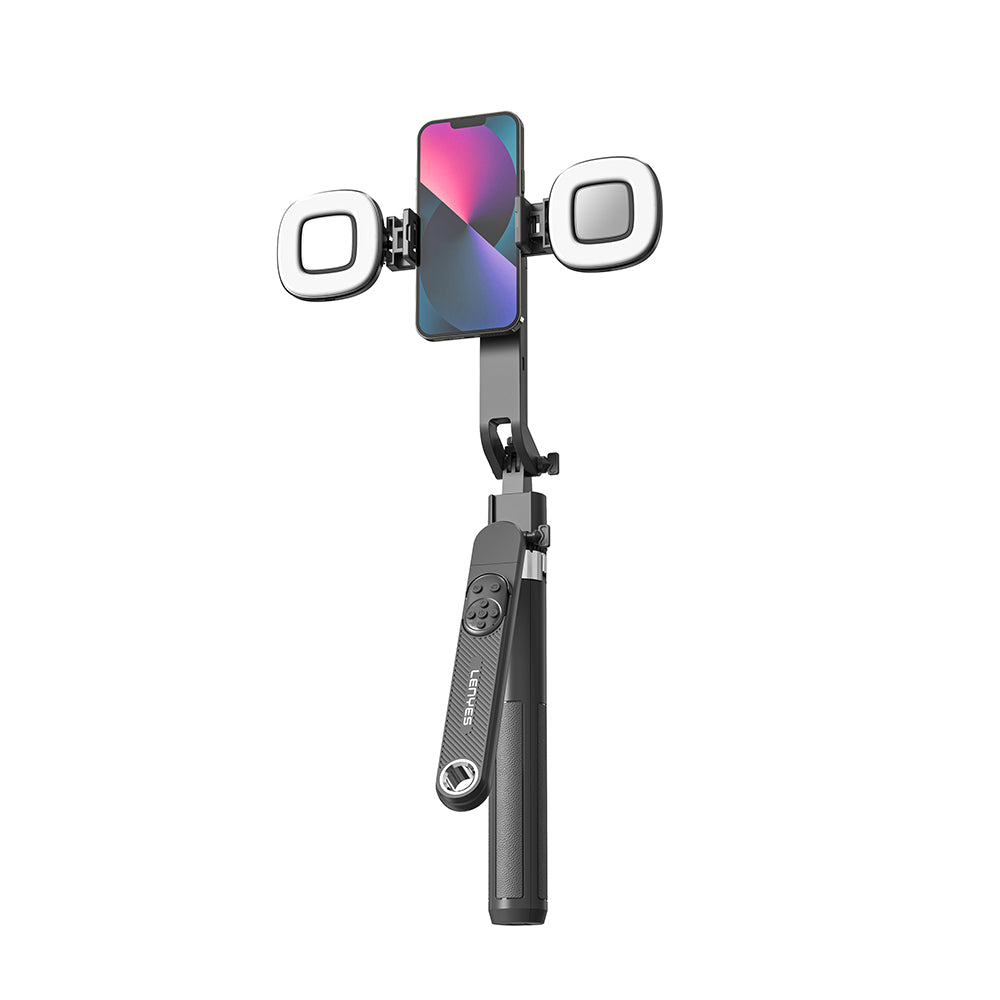 Lenyes LPH108 Live Broadcast Fill Light Remote Controlled 360 Degree Rotating Selfie Stick and Tripod Black