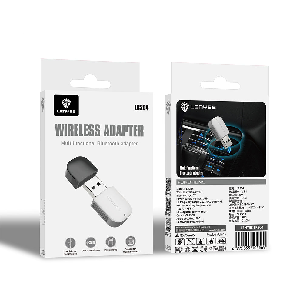 Lenyes LR204 USB Bluetooth 5.1 Wireless Transmitter Adaptör Beyaz