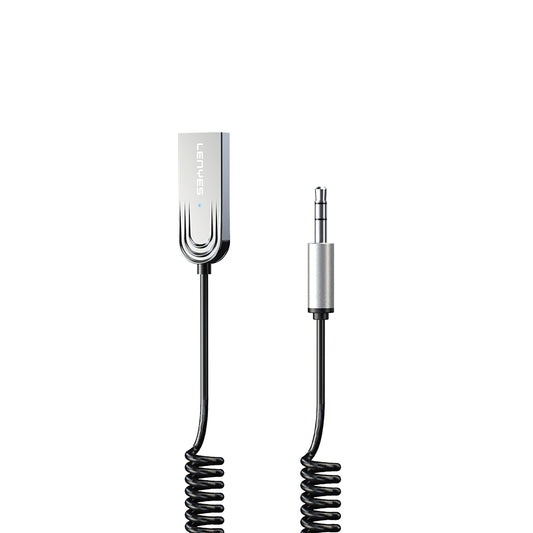 Lenyes LR208 Wireless Audio Receiver with Spiral Cable Design and Built-in Microphone AUX Bluetooth v5.3 Adapter Silver