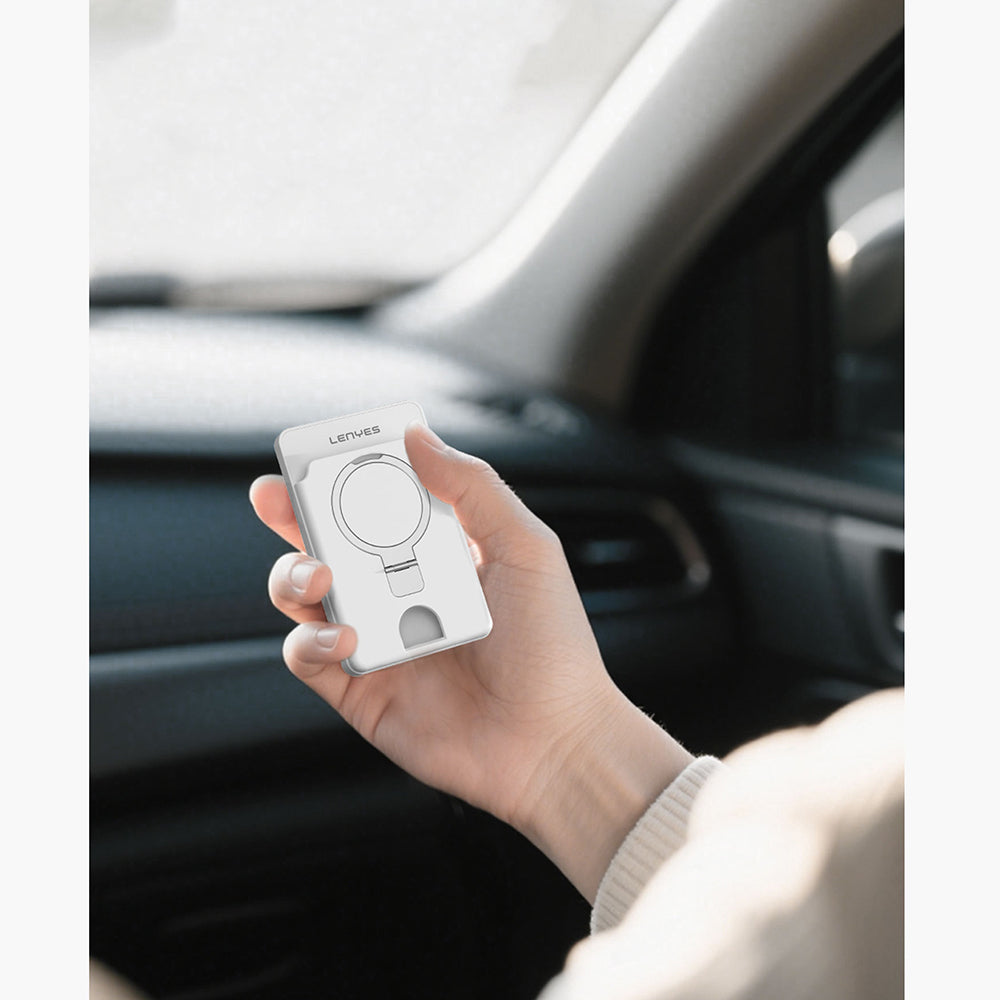 Lenyes PW0006D PD 20W Hızlı Şarj Özellikli Kartlıklı Standlı Wireless Powerbank 15W 5000mAh Beyaz