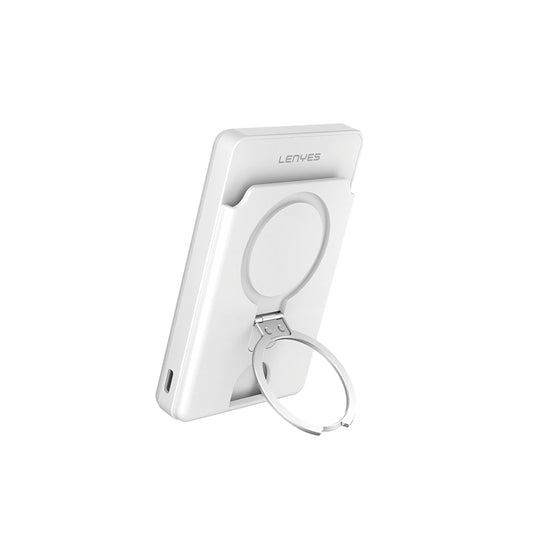 Lenyes PW0006D PD 20W Fast Charging Wireless Powerbank with Card Holder and Stand 15W 5000mAh White