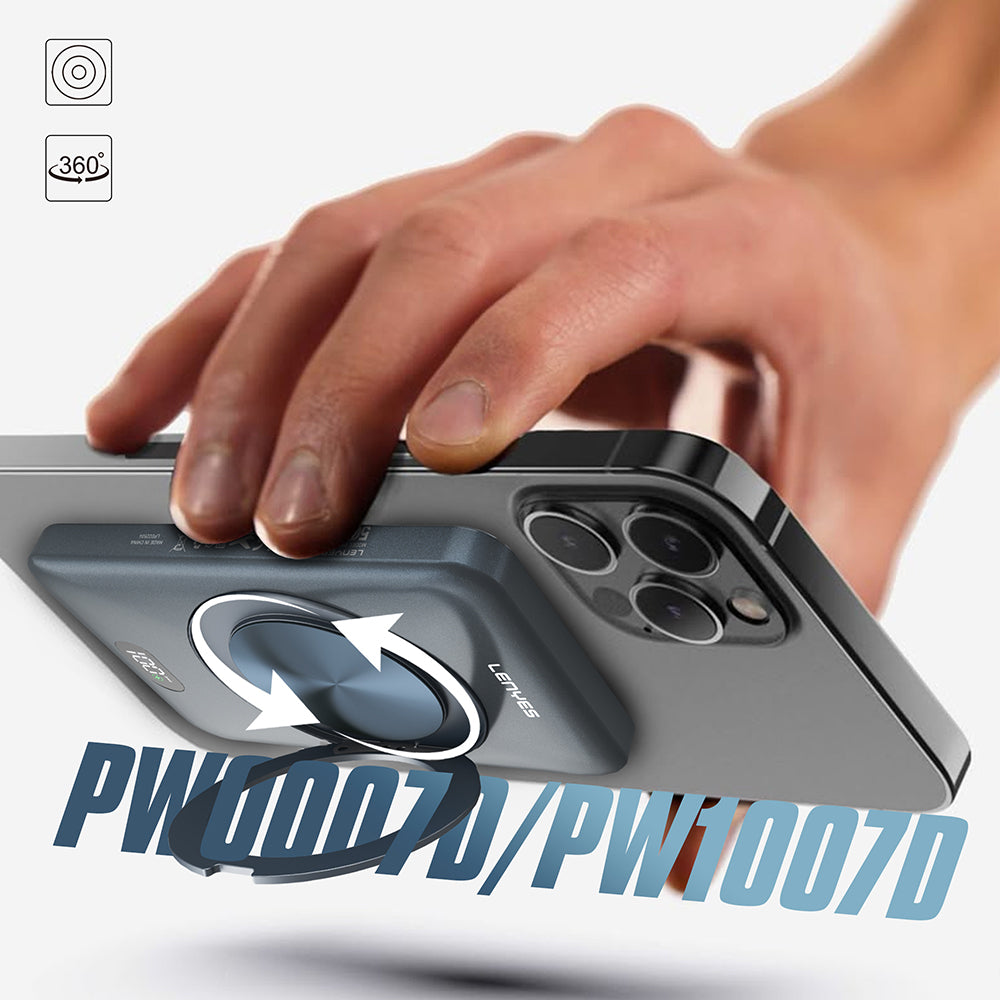 Lenyes PW0007D 20W Dijital LED Ekranlı Yüzük Standlı Wireless Powerbank 15W 5000mAh Füme