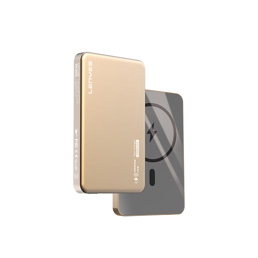 Lenyes PW019D PD 20W Ultra Slim Fast Charging Wireless Powerbank 15W 5000mAh Gold
