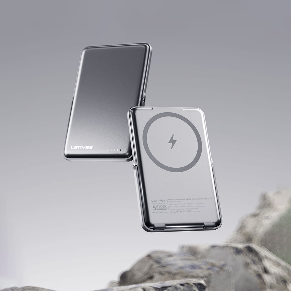 Lenyes PW038D 20W Ultra İnce Standlı Wireless Powerbank 15W 5000mAh Gümüş