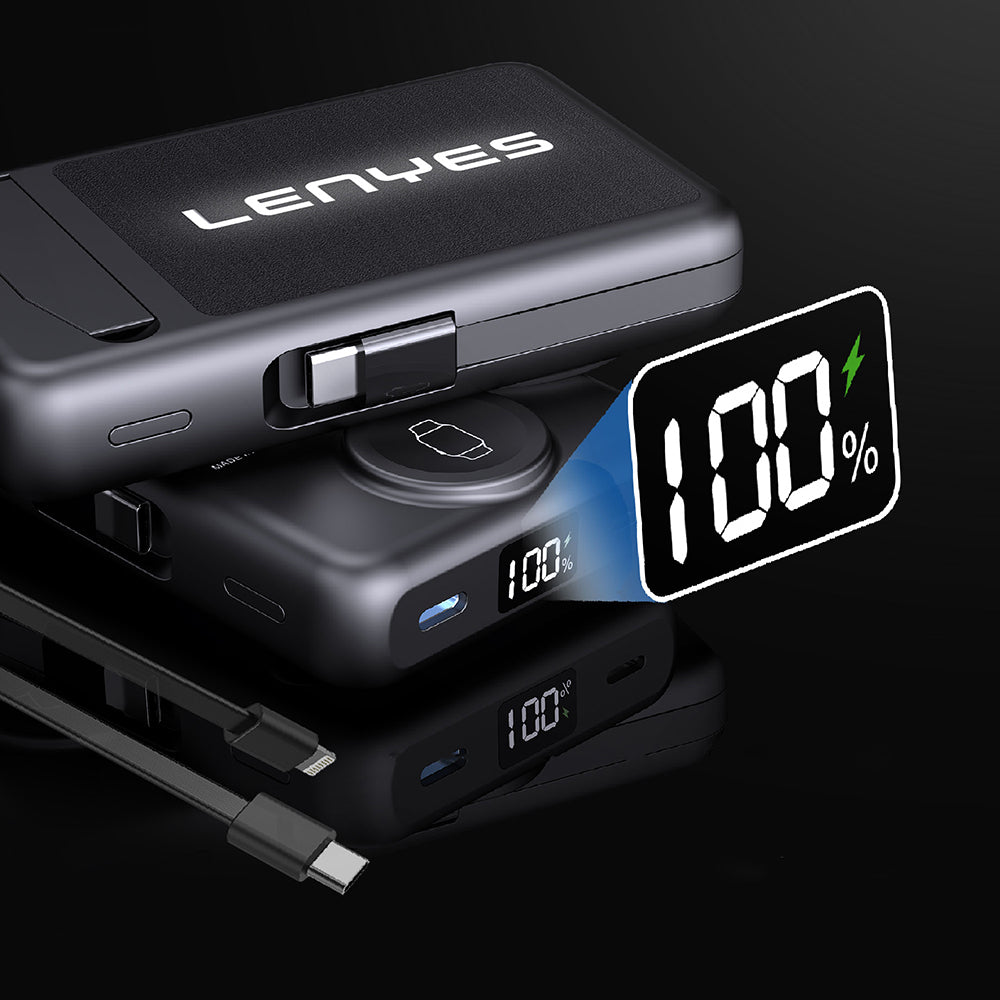 Lenyes PW1003D 22.5W Digital LED Display Smart Watch Wireless Charging Stand Wireless Powerbank 15W 10000mAh Black