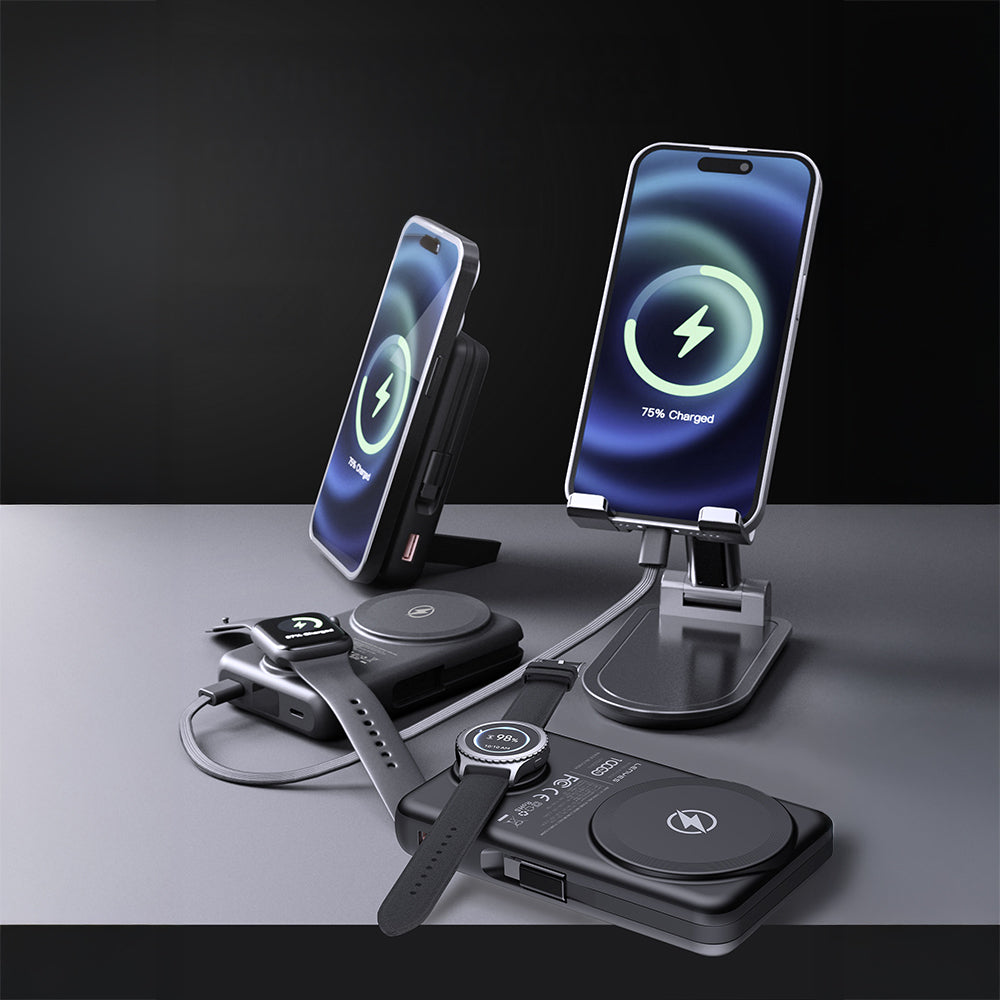 Lenyes PW1003D 22.5W Digital LED Display Smart Watch Wireless Charging Stand Wireless Powerbank 15W 10000mAh Black
