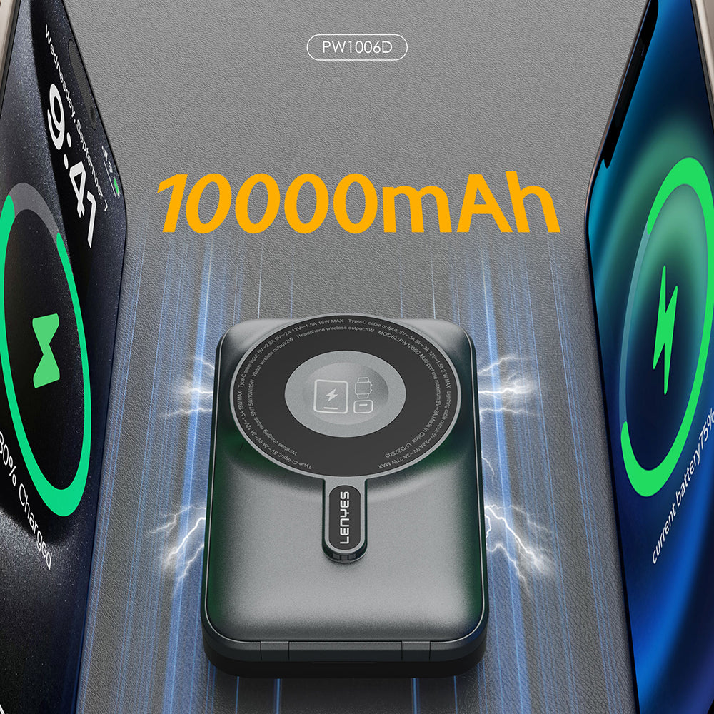 Lenyes PW1006D Digital LED Display Wireless Powerbank with Stand 15W 10000mAh Gray
