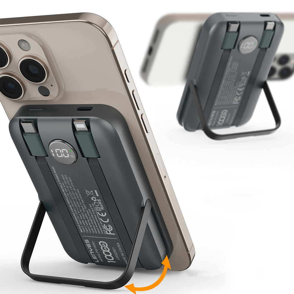 Lenyes PW1006D Digital LED Display Wireless Powerbank with Stand 15W 10000mAh Gray