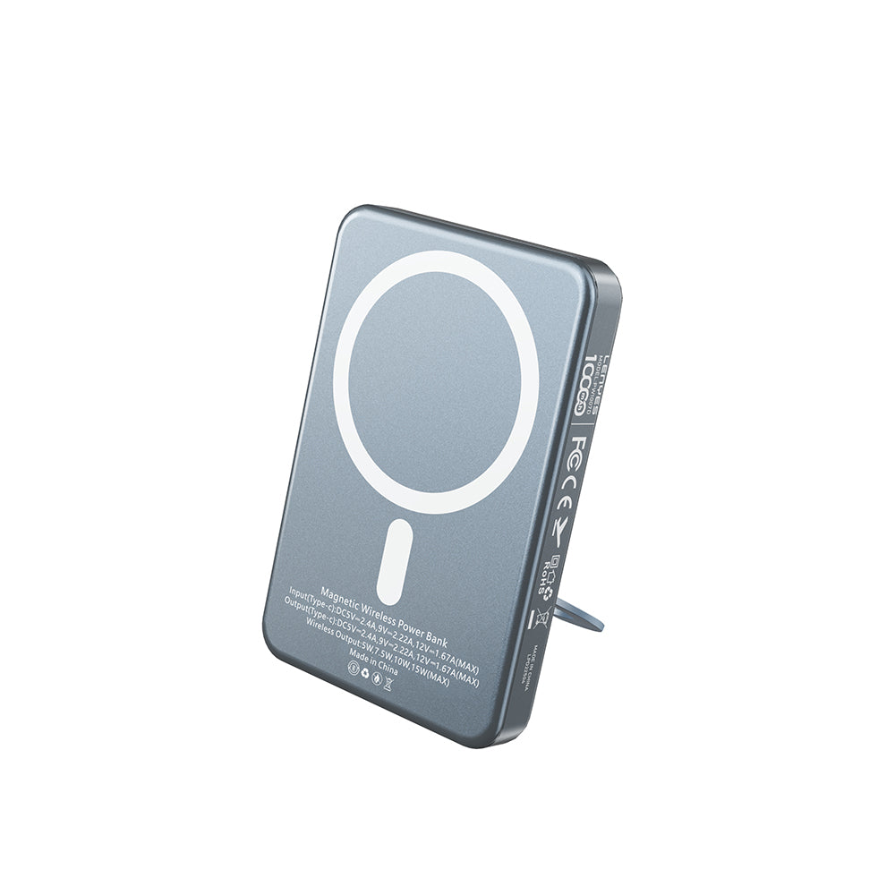 Lenyes PW1007D 20W Dijital LED Ekranlı Yüzük Standlı Wireless Powerbank 15W 10000mAh Füme