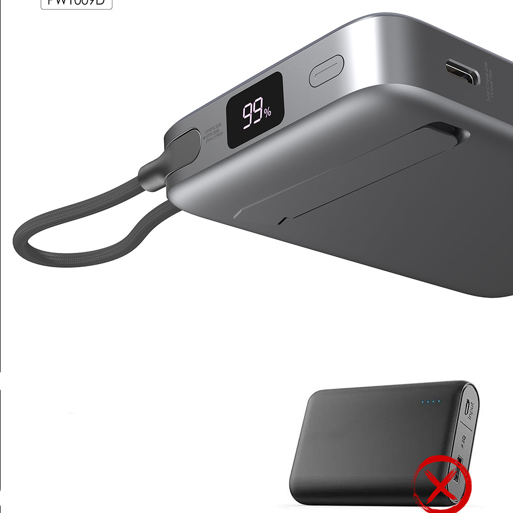 Lenyes PW1009D PD 35W Qi2 Teknolojili Type-C Kablolu Standlı Wireless Powerbank 15W 10000mAh Gri