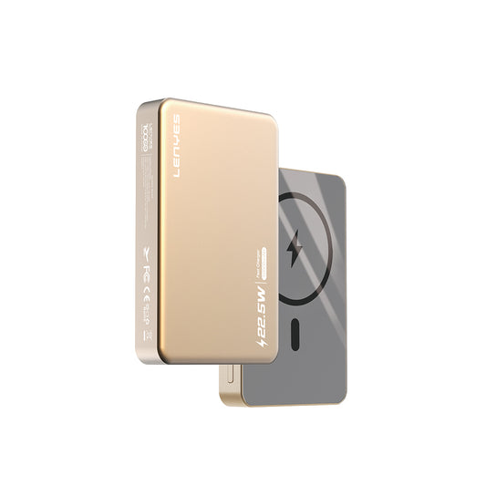 Lenyes PW119D PD 20W Ultra Slim Fast Charging Wireless Powerbank 15W 10,000mAh Gold