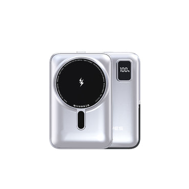 Lenyes PW134D 20W Ultra İnce Dijital LED Ekranlı Standlı Wireless Powerbank 15W 10000mAh Gümüş