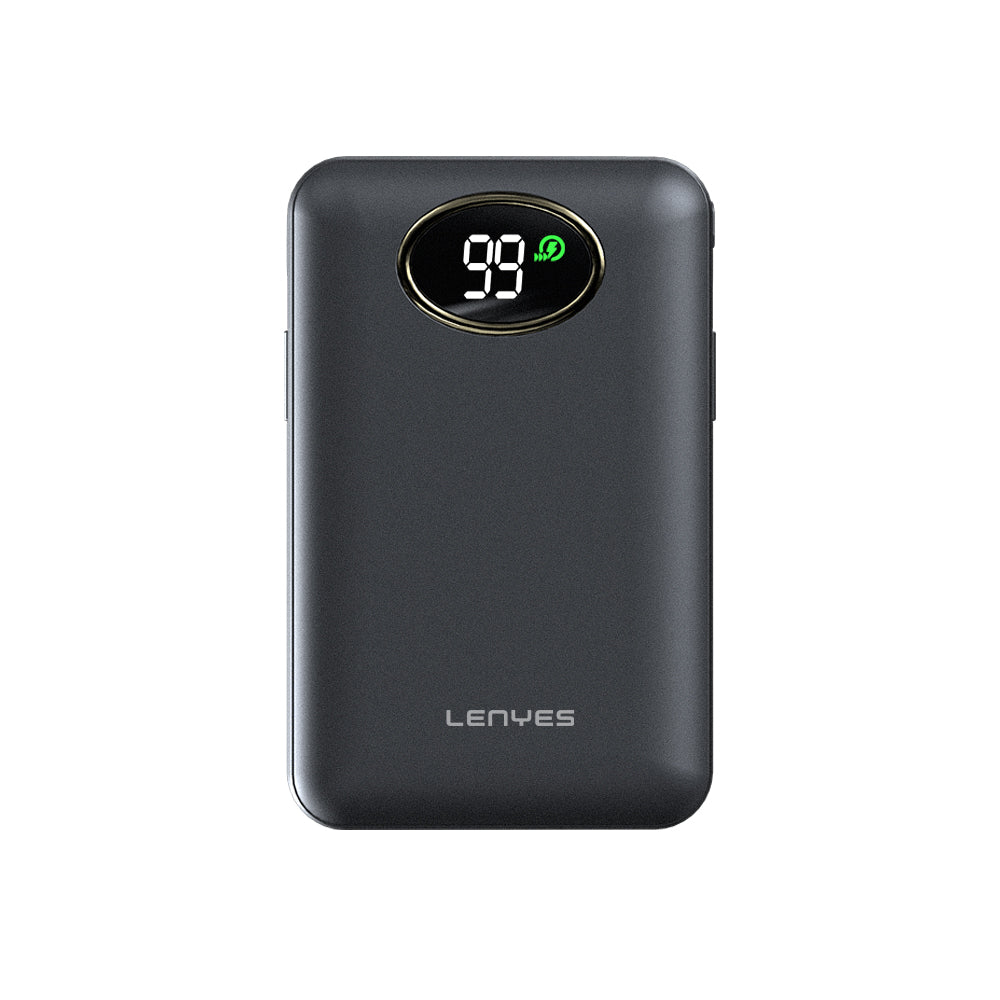 Lenyes PW222D Digital LED Display Wireless Charging Powerbank with Type-C and Lightning Cable 18W 20,000mAh Black