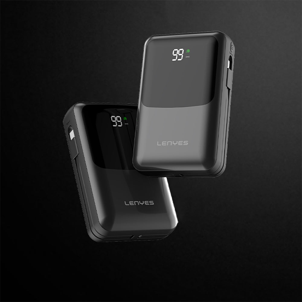 Lenyes PW223D Dijital LED Göstergeli Kablosuz Şarj Özellikli Type-C ve Lightning Kablolu Powerbank 22.5W 20.000mAh Siyah