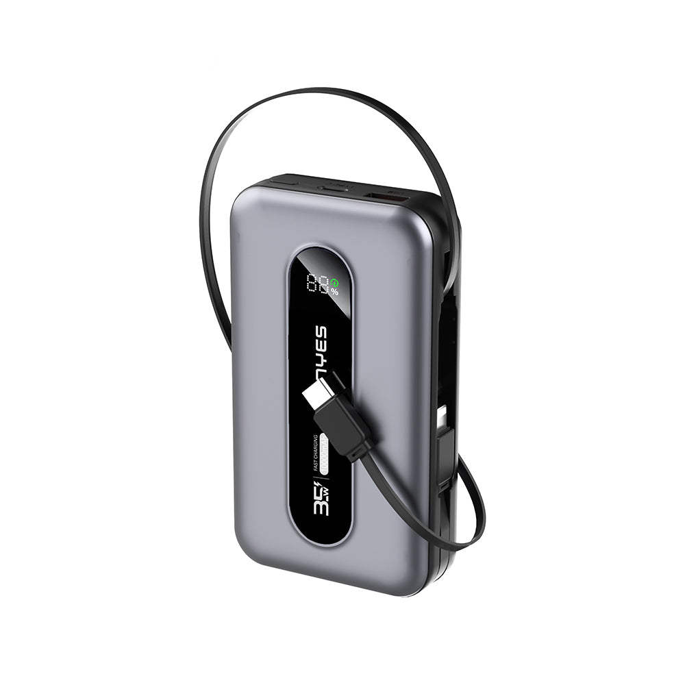 Lenyes PX1002D Digital LED Display Telescopic Type-C and Lightning Cable Powerbank 35W 10,000mAh Gray