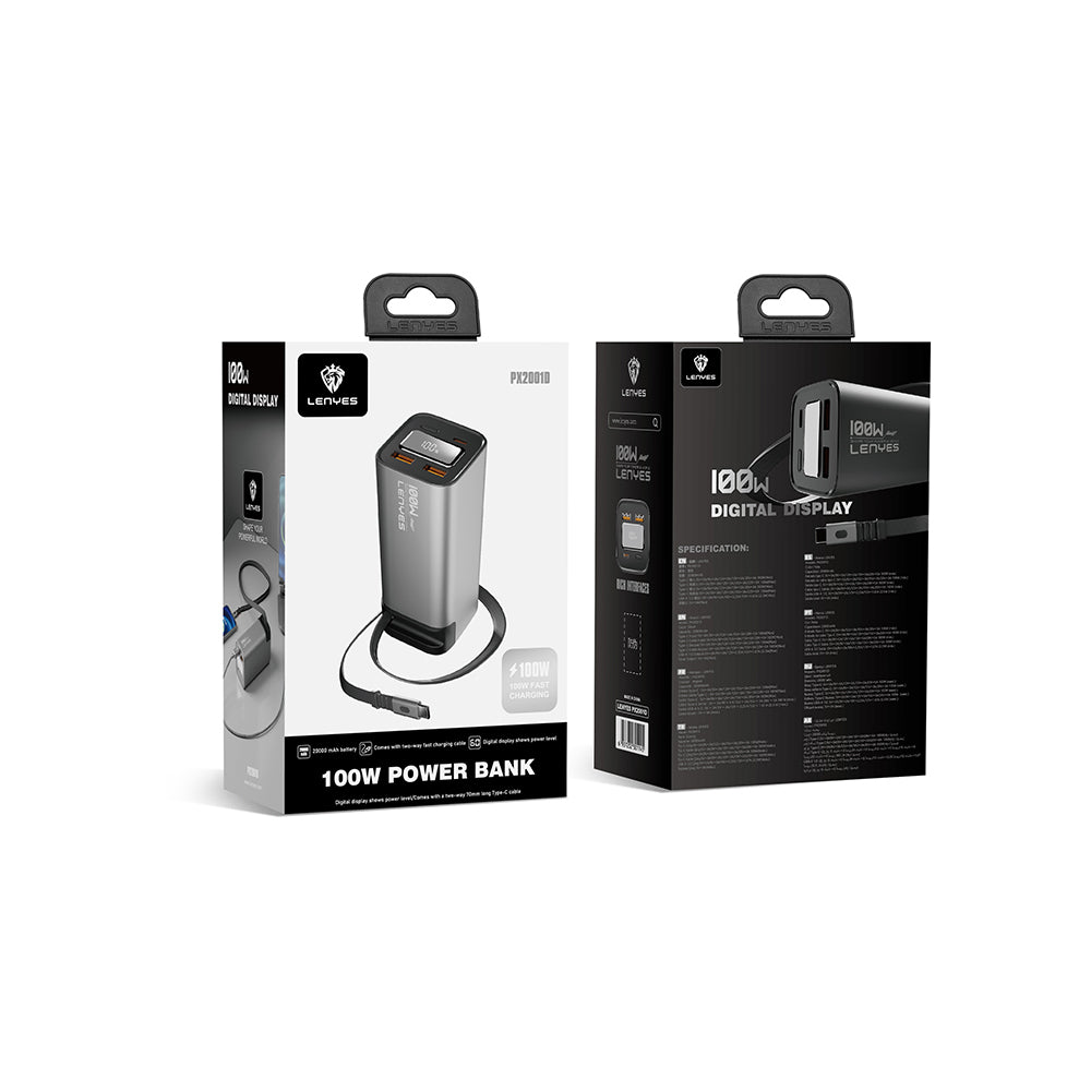 Lenyes PX2001D Hızlı Şarj Özellikli Dijital LED Göstergeli Taşınabilir Powerbank 100W 20000mAh Gümüş