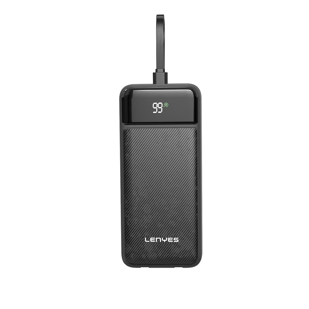 Lenyes PX255D Digital LED Display Type-C and Lightning Cable Power Bank 22.5W 20,000mAh Black