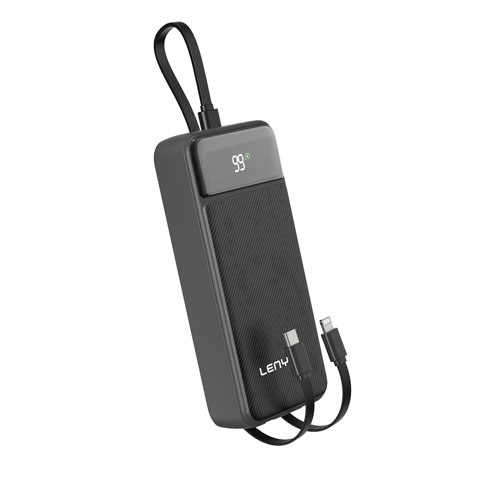 Lenyes PX255D Digital LED Display Type-C and Lightning Cable Power Bank 22.5W 20,000mAh Black