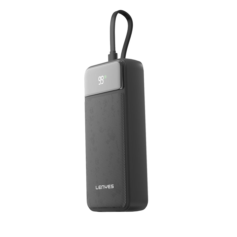Lenyes PX255D Digital LED Display Type-C and Lightning Cable Power Bank 22.5W 20,000mAh Black