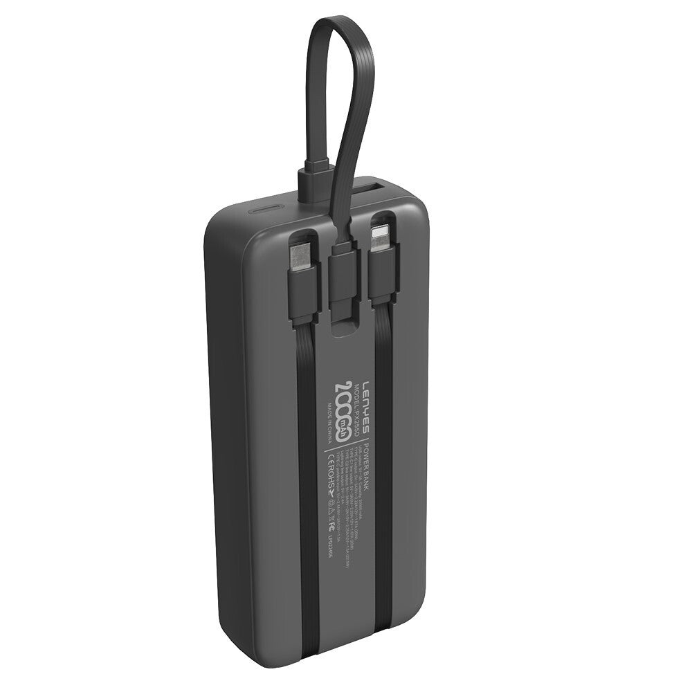Lenyes PX255D Digital LED Display Type-C and Lightning Cable Power Bank 22.5W 20,000mAh Black