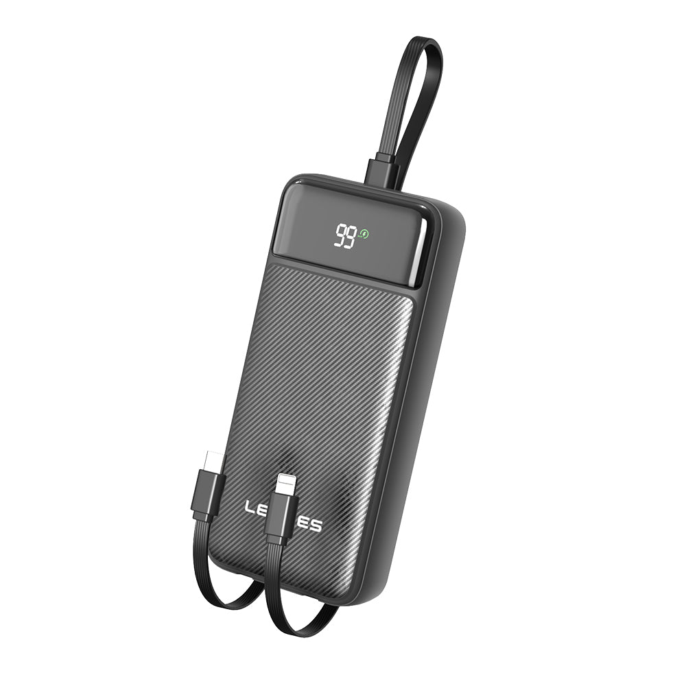 Lenyes PX255D Digital LED Display Type-C and Lightning Cable Power Bank 22.5W 20,000mAh Black