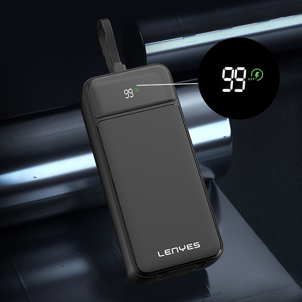 Lenyes PX355D Digital LED Display Type-C and Lightning Cable Power Bank 22.5W 30,000mAh Black