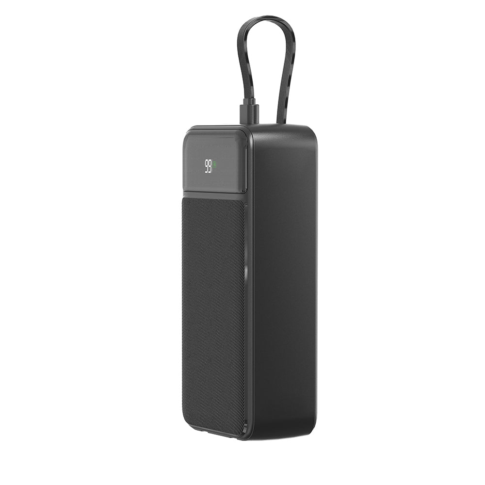 Lenyes PX355D Dijital LED Ekranlı Type-C ve Lightning Kablolu Powerbank 22.5W 30.000mAh Siyah
