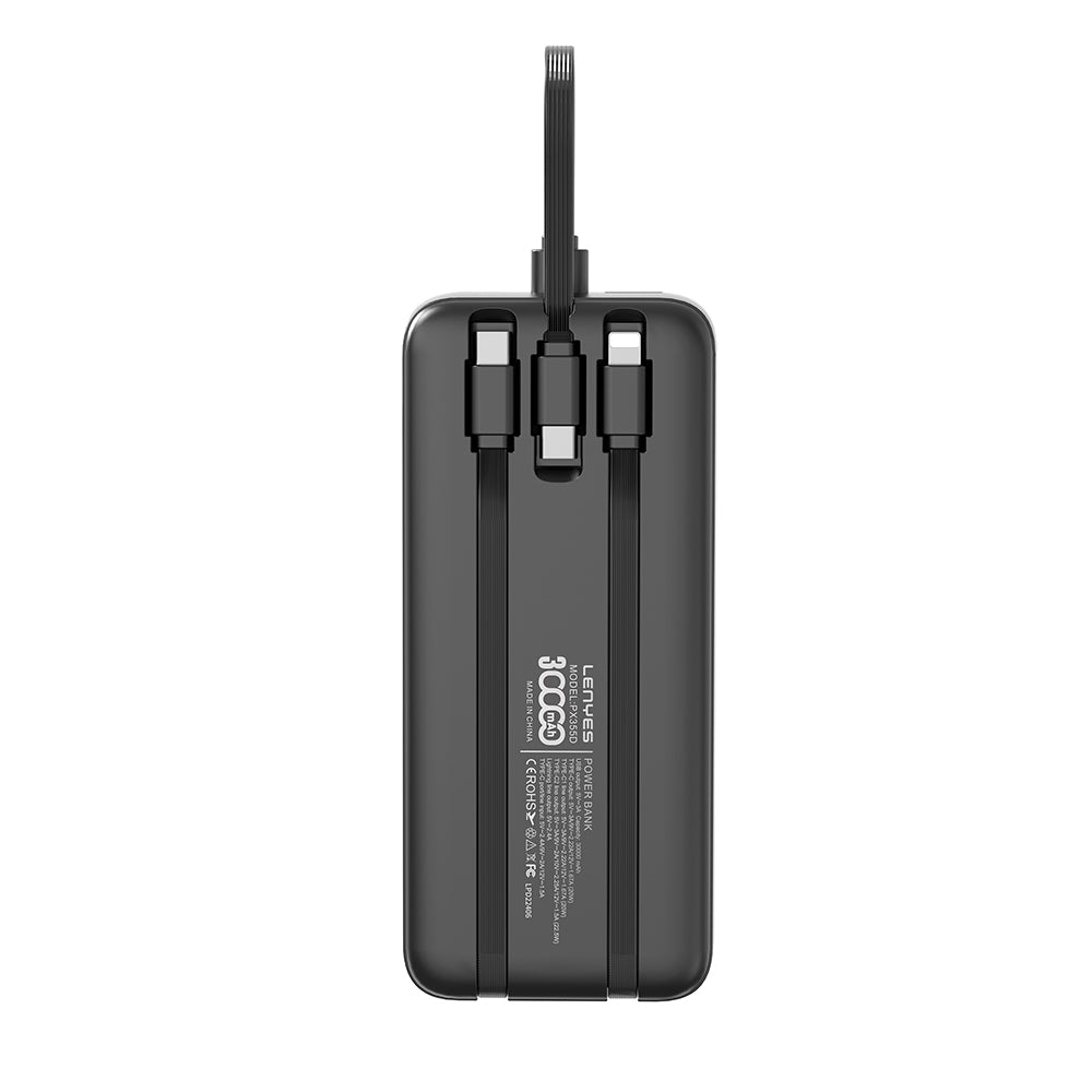 Lenyes PX355D Digital LED Display Type-C and Lightning Cable Power Bank 22.5W 30,000mAh Black