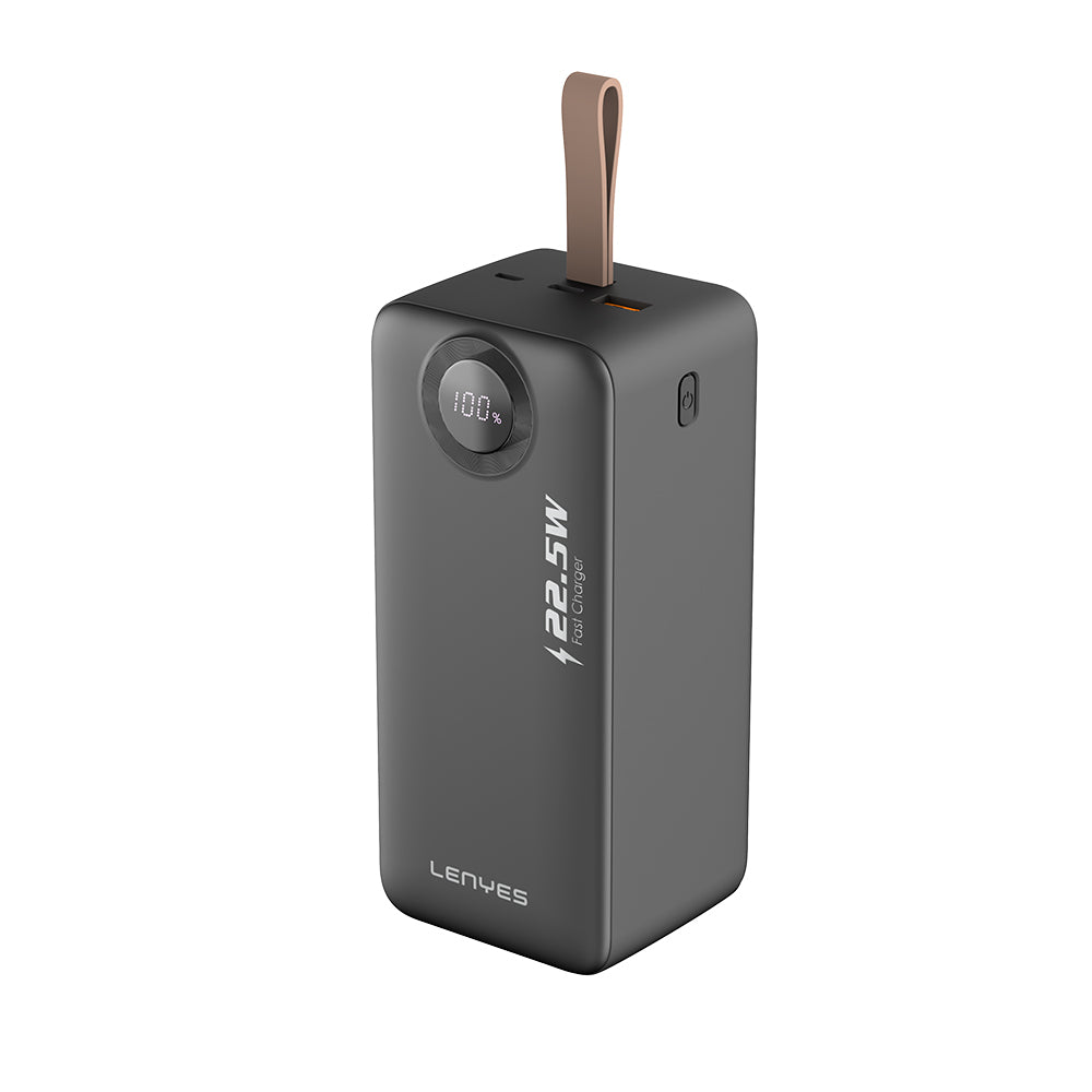 Lenyes PX587D Digital LED Display Type-C and Lightning Cable Power Bank 22.5W 50,000mAh Black