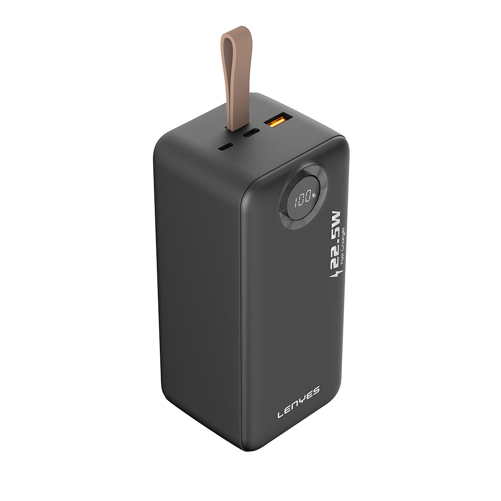 Lenyes PX587D Digital LED Display Type-C and Lightning Cable Power Bank 22.5W 50,000mAh Black