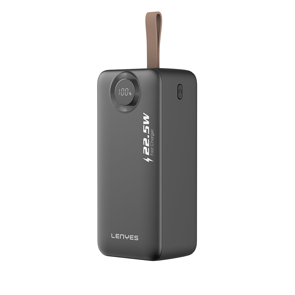Lenyes PXD487D Digital LED Display Type-C and Lightning Cable Hanging Power Bank 22.5W 40,000mAh Black