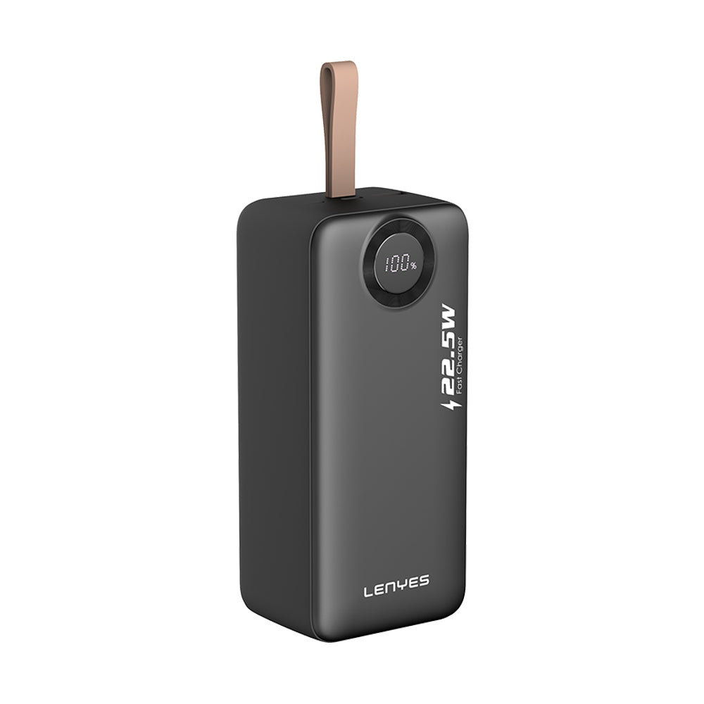 Lenyes PXD487D Digital LED Display Type-C and Lightning Cable Hanging Power Bank 22.5W 40,000mAh Black