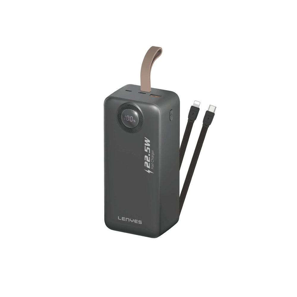 Lenyes PXD487D Digital LED Display Type-C and Lightning Cable Hanging Power Bank 22.5W 40,000mAh Black