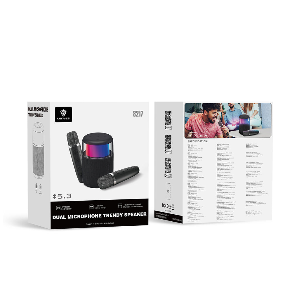 Lenyes S217 RGB Işıklı Karaoke Mikrofonlu Bluetooth Speaker Hoparlör v5.3 Siyah