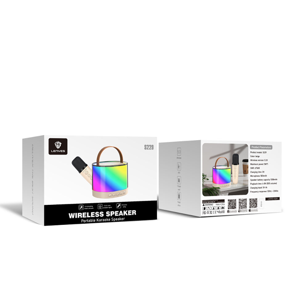Lenyes S229 RGB Işıklı Askılı Mikrofonlu Bluetooth Speaker Hoparlör v5.3 Bej