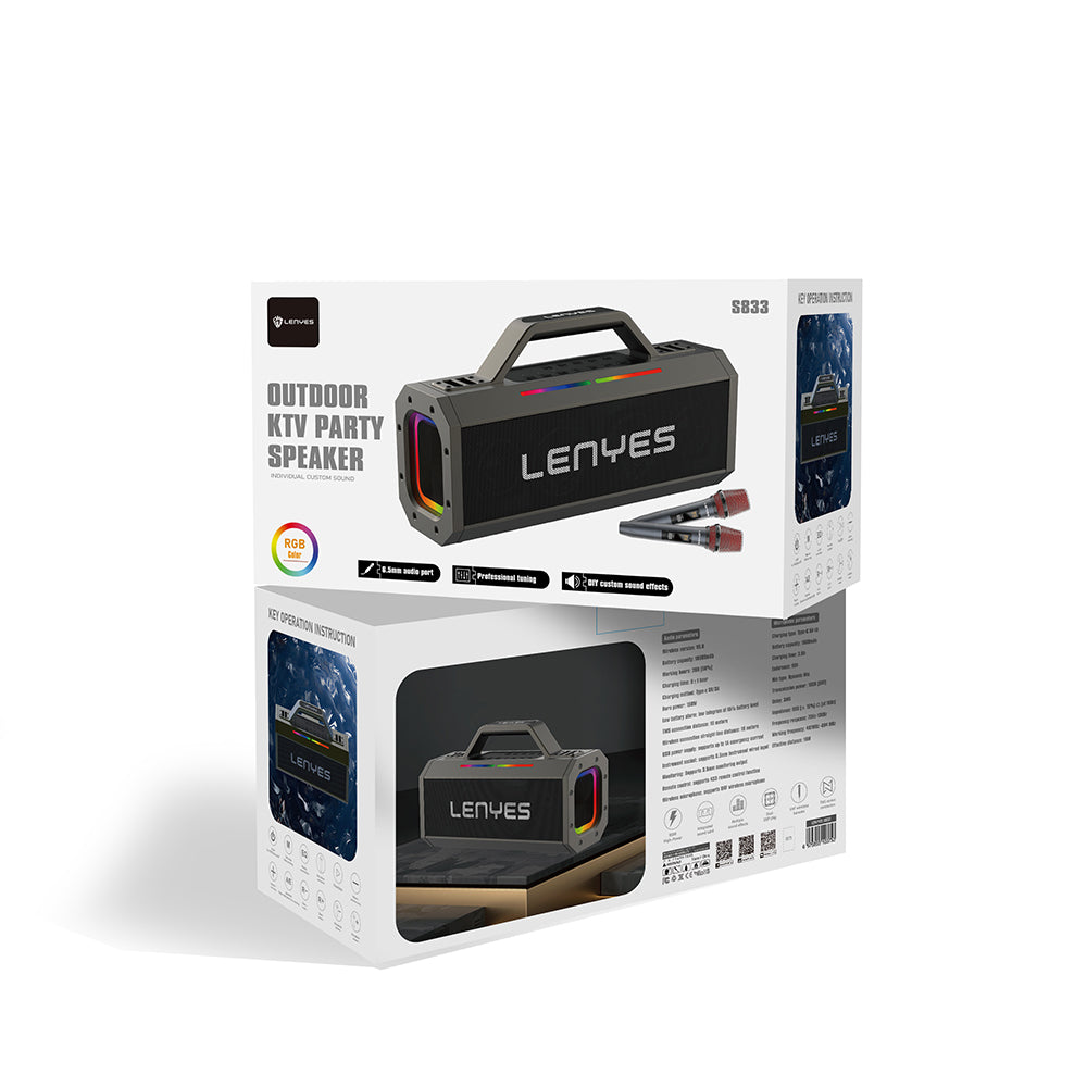 Lenyes S833 RGB LED Bluetooth Speaker and Karaoke Bluetooth Microphone v5.0 Black