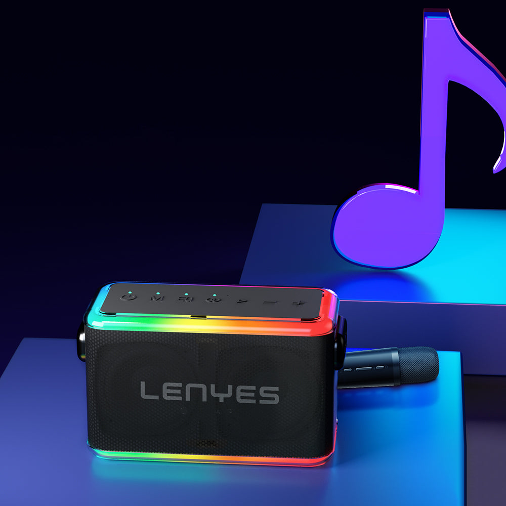 Lenyes S834 RGB Led Işıklı Bluetooth Speaker Hoparlör ve Karaoke Bluetooth Mikrofon Siyah