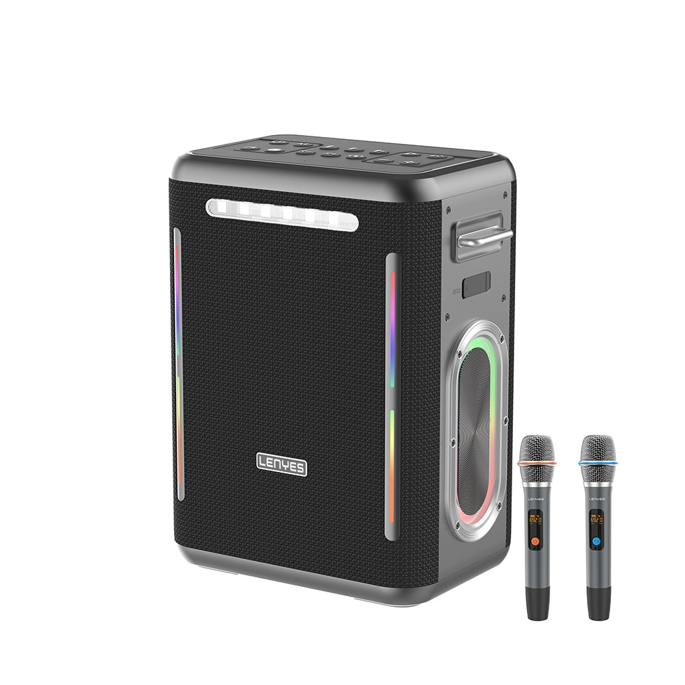 Lenyes S837 RGB LED Light Bluetooth Speaker and Karaoke Bluetooth Dual Microphone v5.0 Black