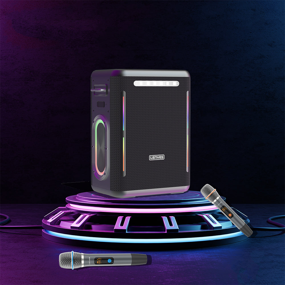 Lenyes S837 RGB LED Light Bluetooth Speaker and Karaoke Bluetooth Dual Microphone v5.0 Black