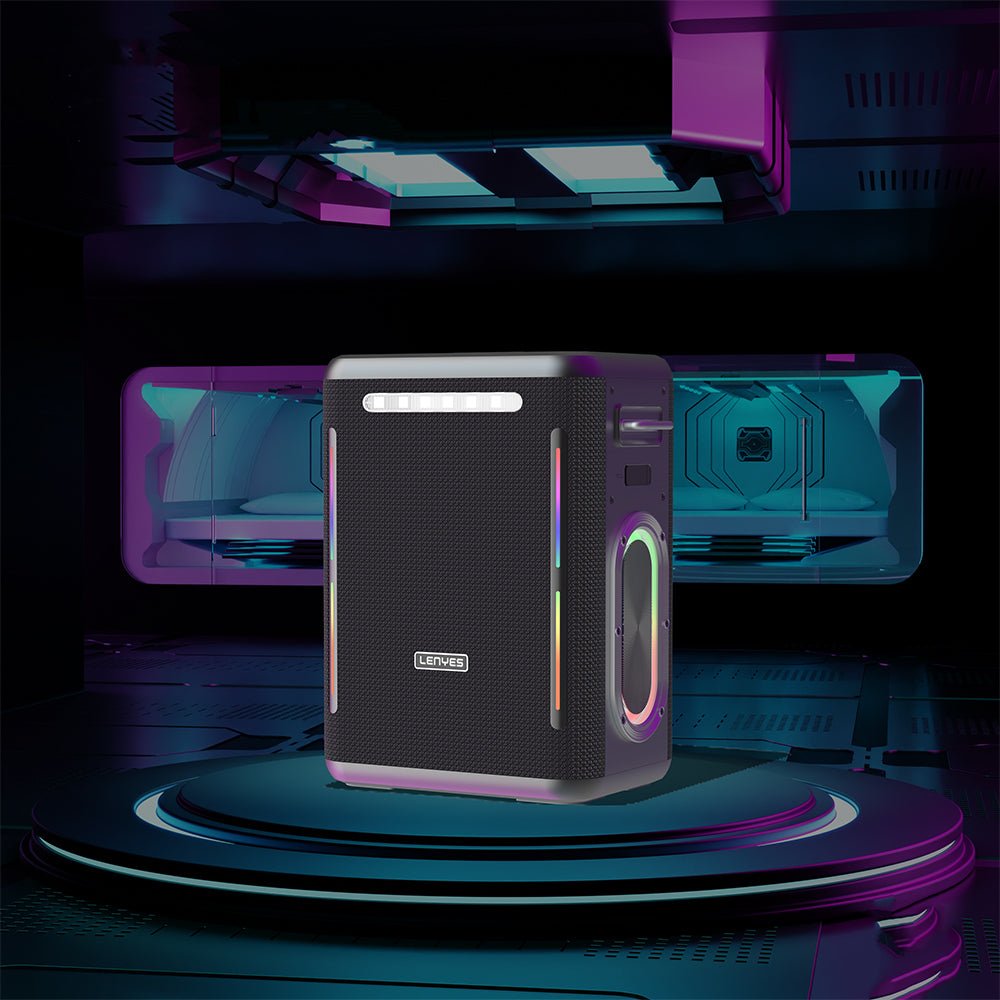 Lenyes S837 RGB LED Light Bluetooth Speaker and Karaoke Bluetooth Dual Microphone v5.0 Black
