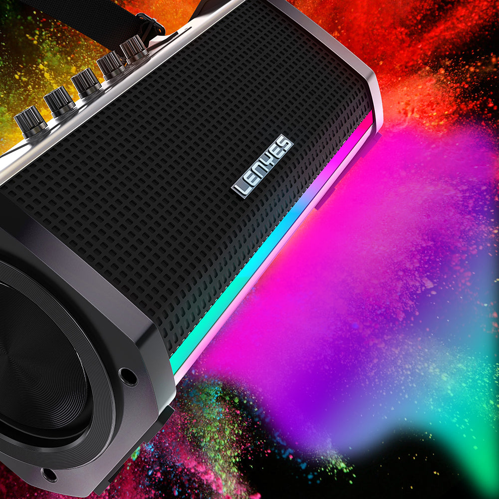 Lenyes S863 RGB Led Işıklı Mikrofonlu TWS Bluetooth Speaker Hoparlör v5.3 Siyah