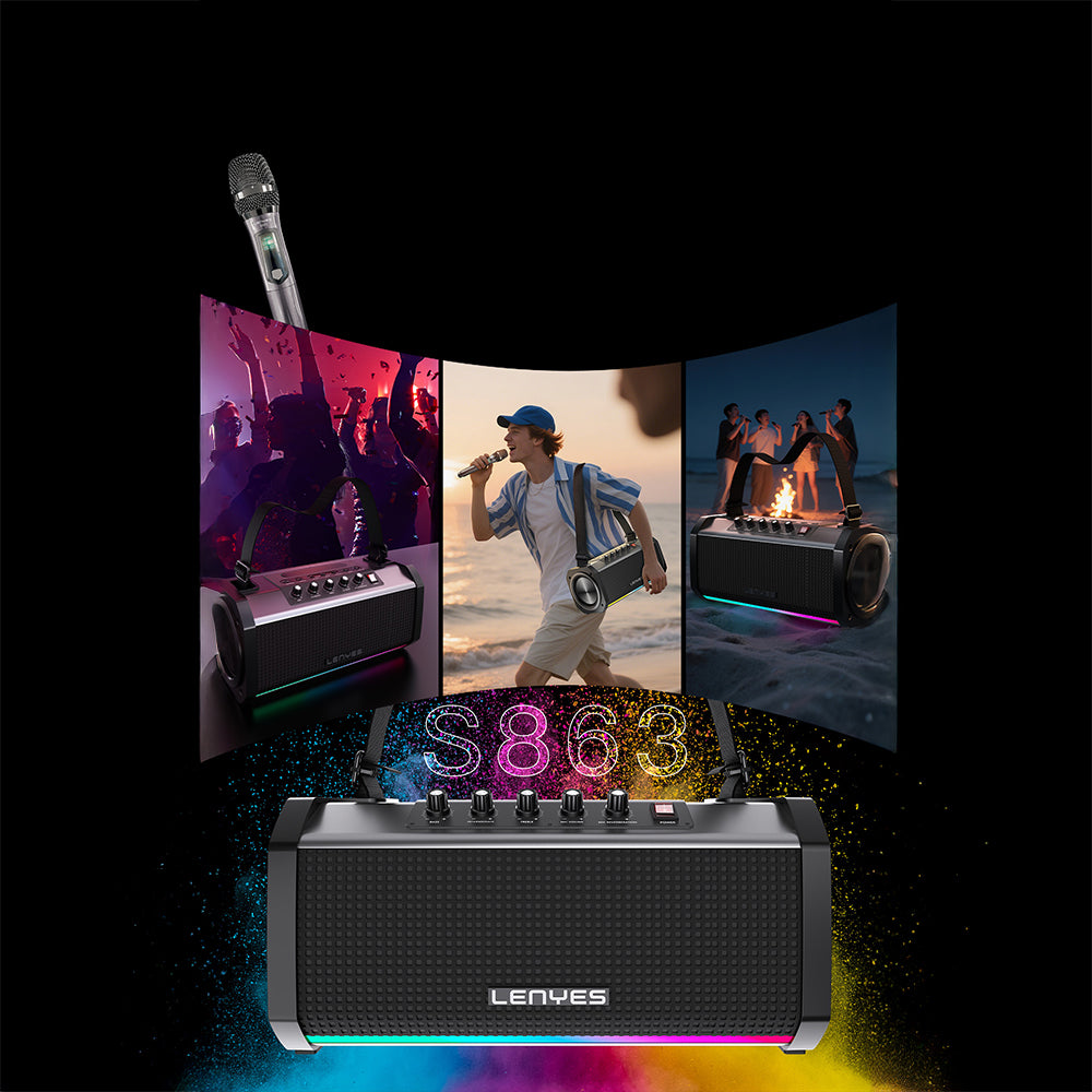 Lenyes S863 RGB Led Işıklı Mikrofonlu TWS Bluetooth Speaker Hoparlör v5.3 Siyah