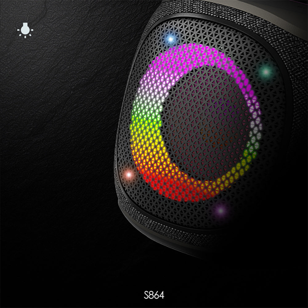 Lenyes S864 RGB Işıklı Taşınabilir TWS Bluetooth Speaker Hoparlör v5.3 Siyah