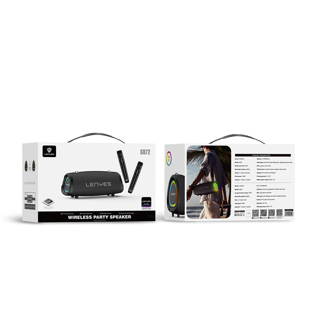 Lenyes S872 RGB Light Portable Dual Microphone TWS Bluetooth Speaker v5.3 Black