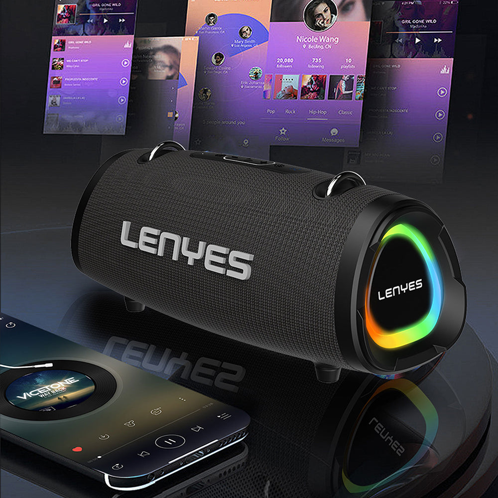 Lenyes S872 RGB Light Portable Dual Microphone TWS Bluetooth Speaker v5.3 Black