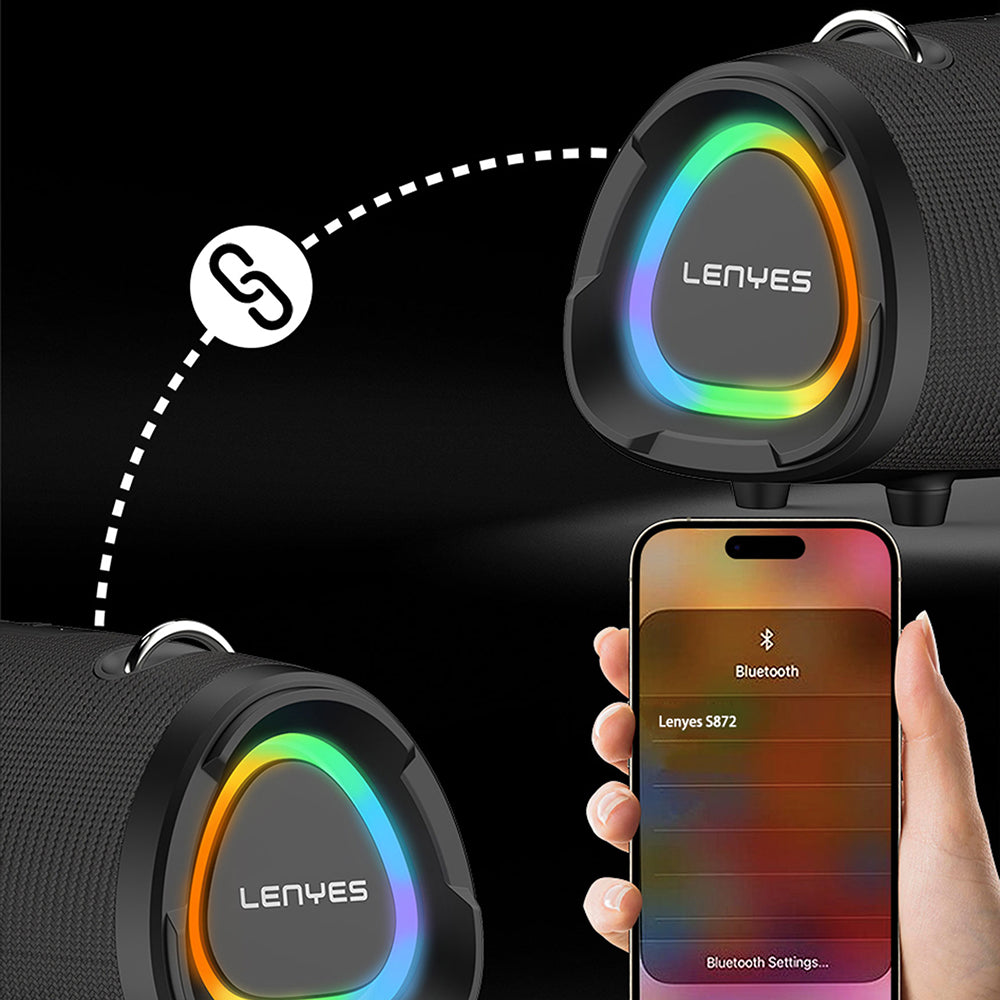 Lenyes S872 RGB Light Portable Dual Microphone TWS Bluetooth Speaker v5.3 Black
