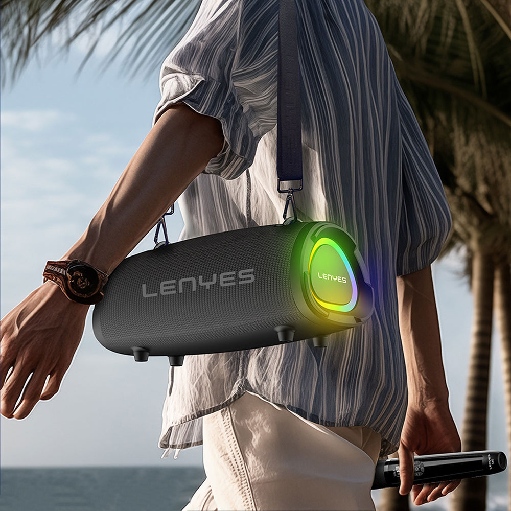 Lenyes S872 RGB Light Portable Dual Microphone TWS Bluetooth Speaker v5.3 Black