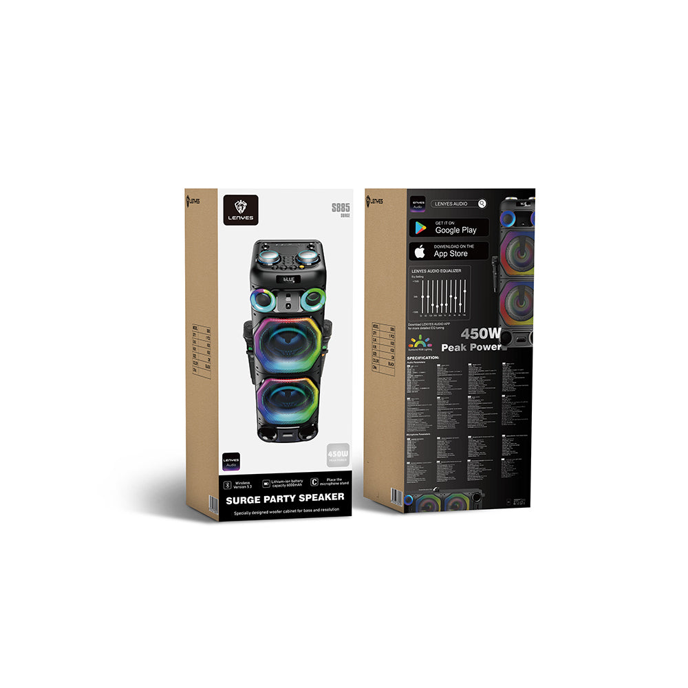 Lenyes S885 RGB Işıklı Çift Mikrofonlu Kablosuz TWS Bluetooth Speaker Hoparlör v5.3 Siyah