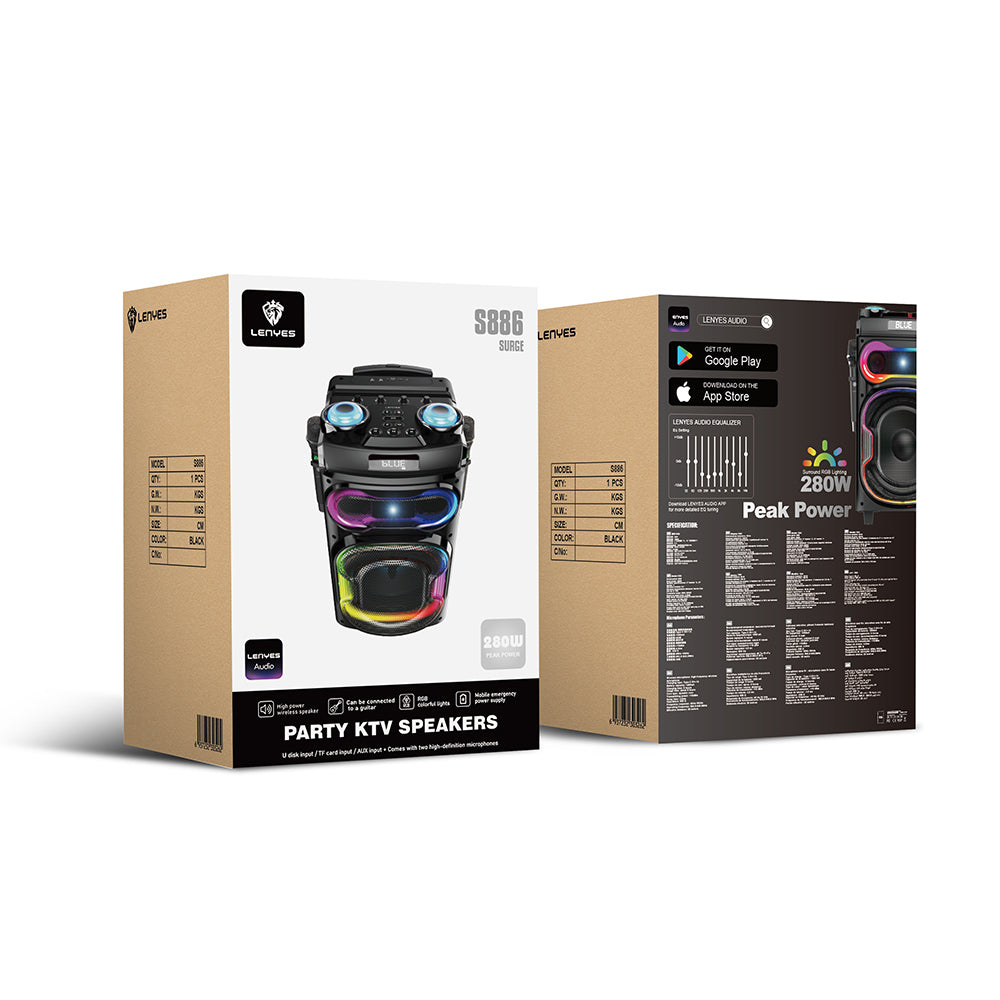 Lenyes S886 RGB Işıklı Çift Mikrofonlu Kablosuz TWS Bluetooth Speaker Hoparlör v5.3 Siyah