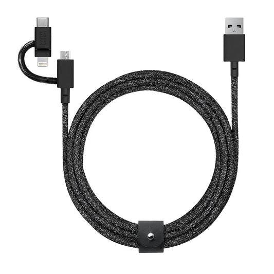 Native Union Belt Serisi 3in1 USB-A to Type-C - Lightning - Micro Şarj Kablosu 2M